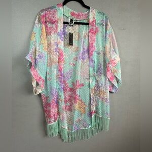 Essentials Sheer Kimono with Floral Design